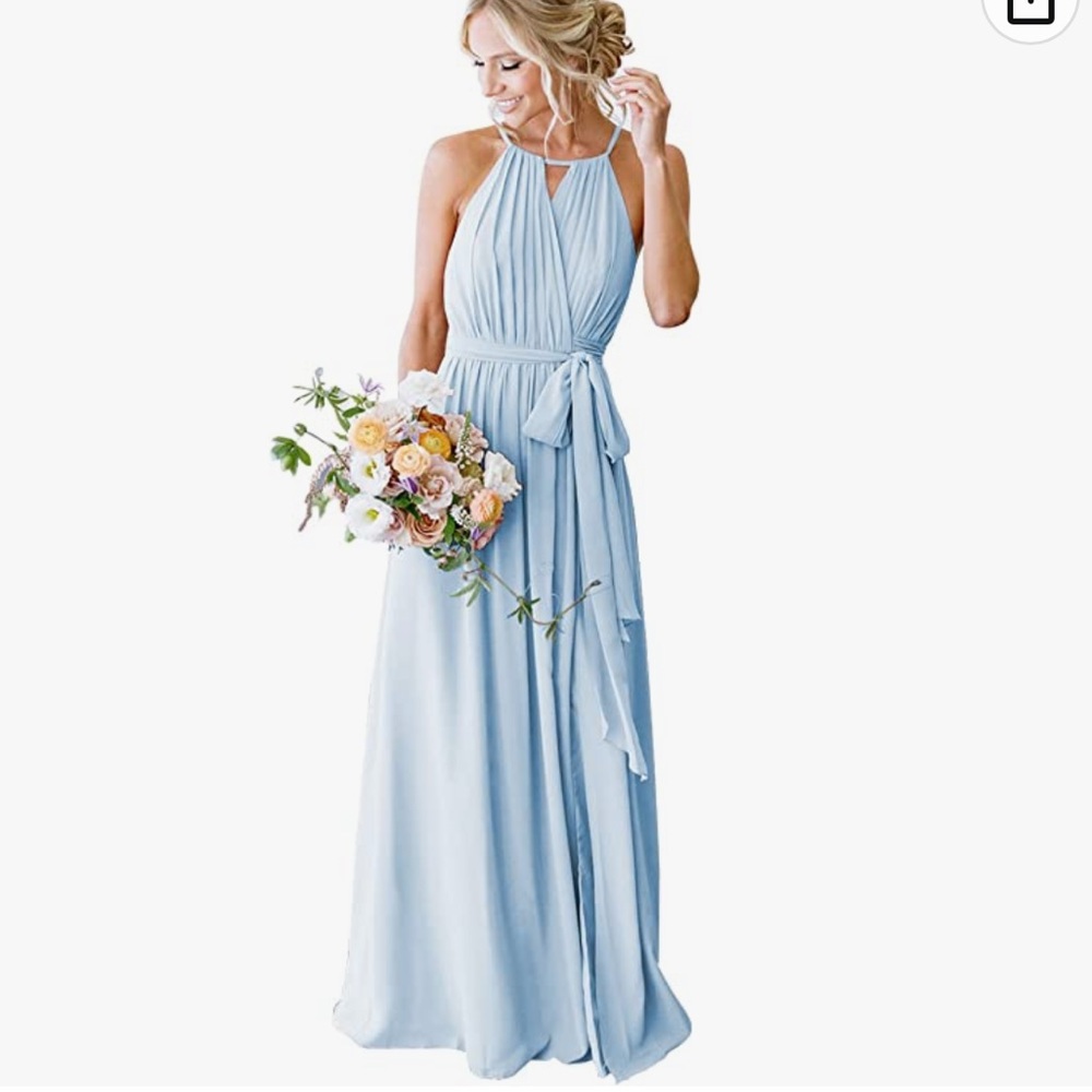 Women's Halter Pleated Chiffon Long Bridesmaid Dresses